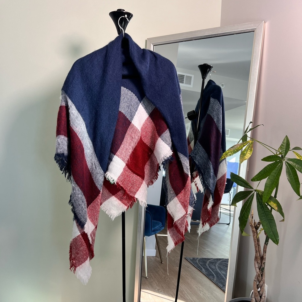 Red, White, & Blue Plaid Blanket Scarf